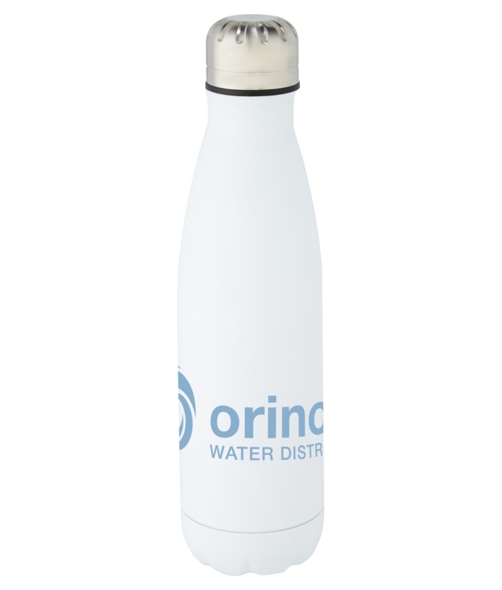 Custom printed Cove stainless steel water bottle - white with 1 colour print