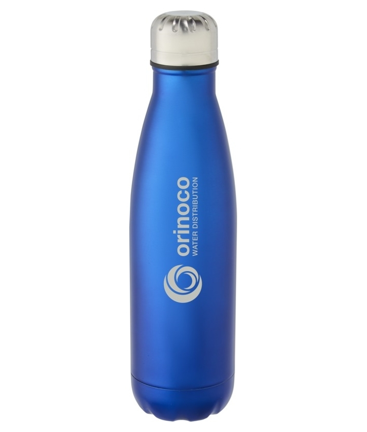 Custom printed Cove stainless steel water bottle - blue with laser engraving