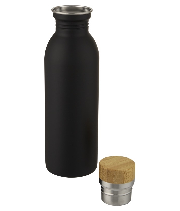 Custom printed Kalix water bottle - black with bamboo lid