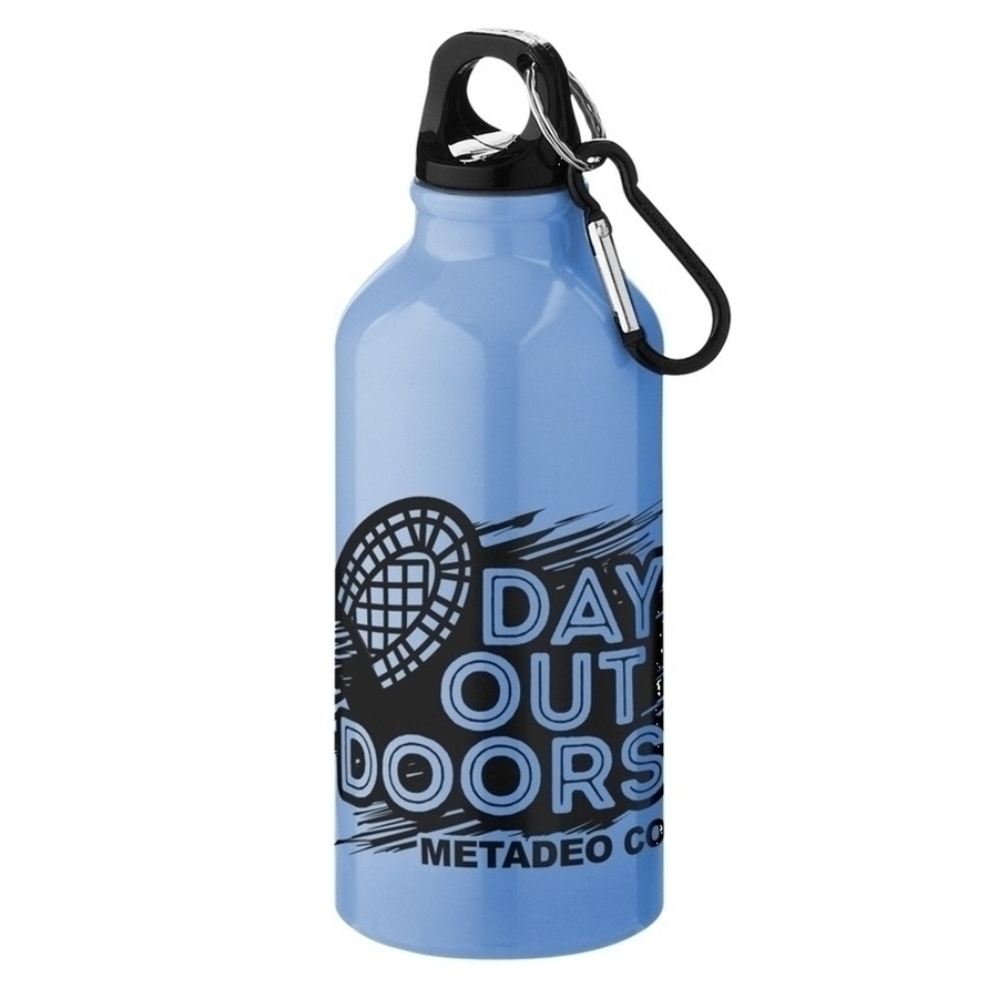 Custom printed Oregon 400 ml aluminium water bottle - light blue with laser engraving