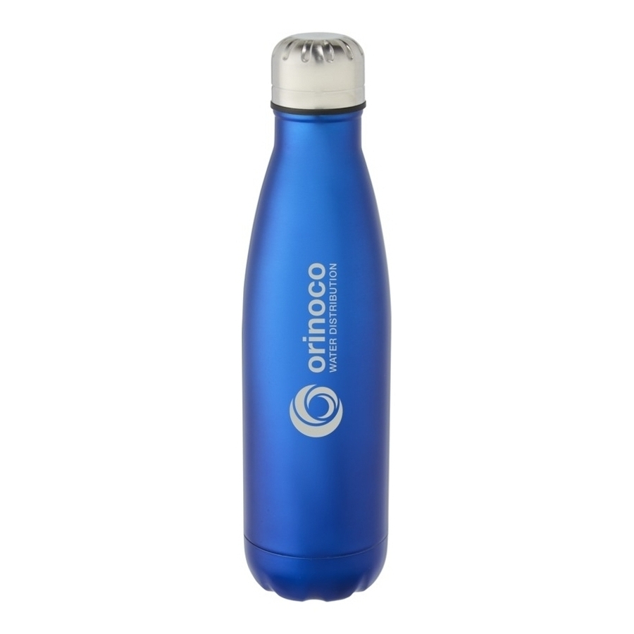 Custom printed Cove stainless steel water bottle - blue with laser engraving