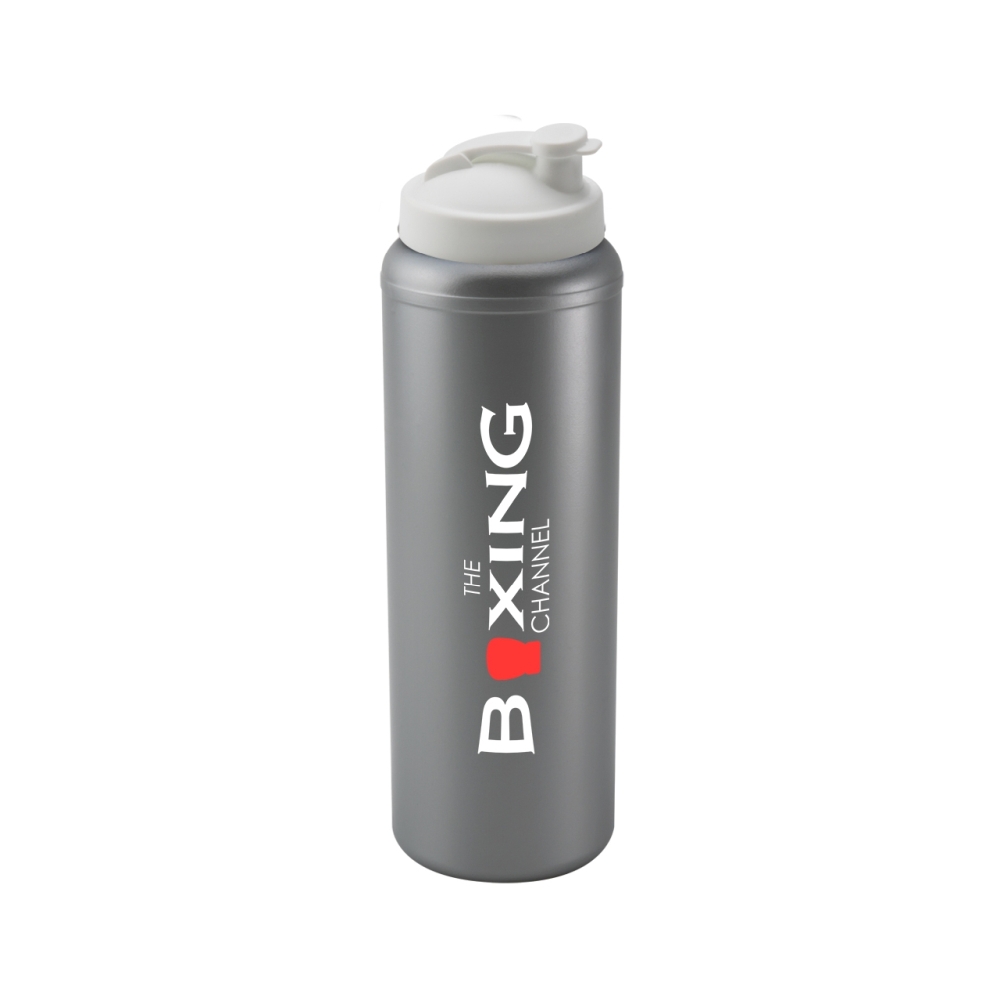 Personalised Branded Litre-SilverBody-WhiteFlipClipLid-Branded