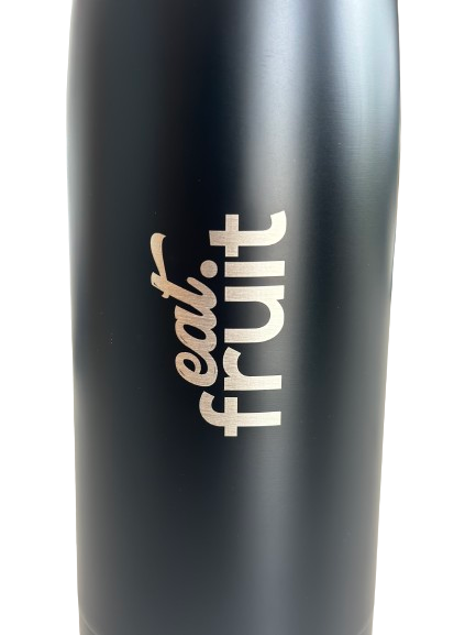 Engraved Eatfruit Logo on a water bottle
